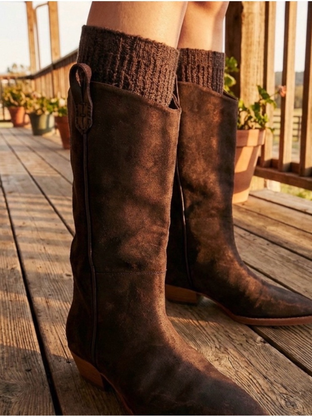 We The Free Dark Brown Suede Montage Heeled Boots Western